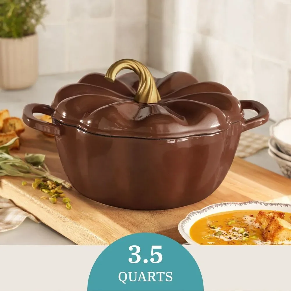 Pioneer Woman Pumpkin Enameled Cast Iron Dutch Oven Brown Fall Thanksgiving